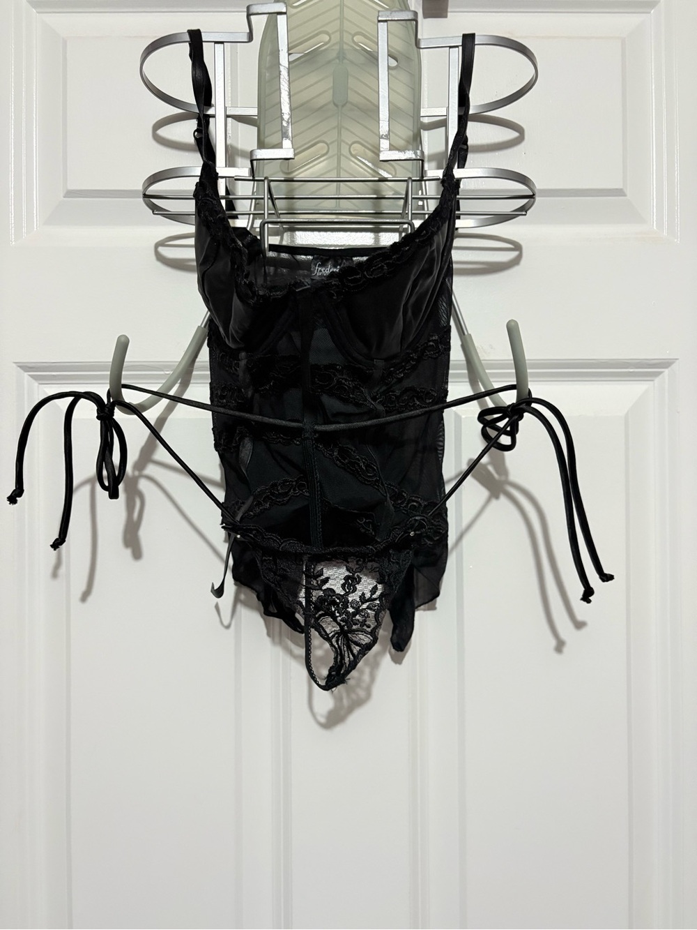 Frederick's of Hollywood Black Lace Chemise with Side Tie Details